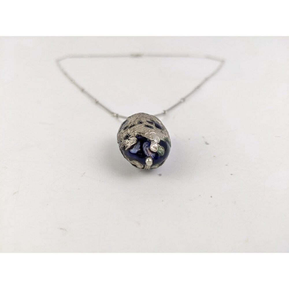 Vintage Cloissone Sterling Silver Dragon Pendant Oval 1.5" - Picture 3 of 11